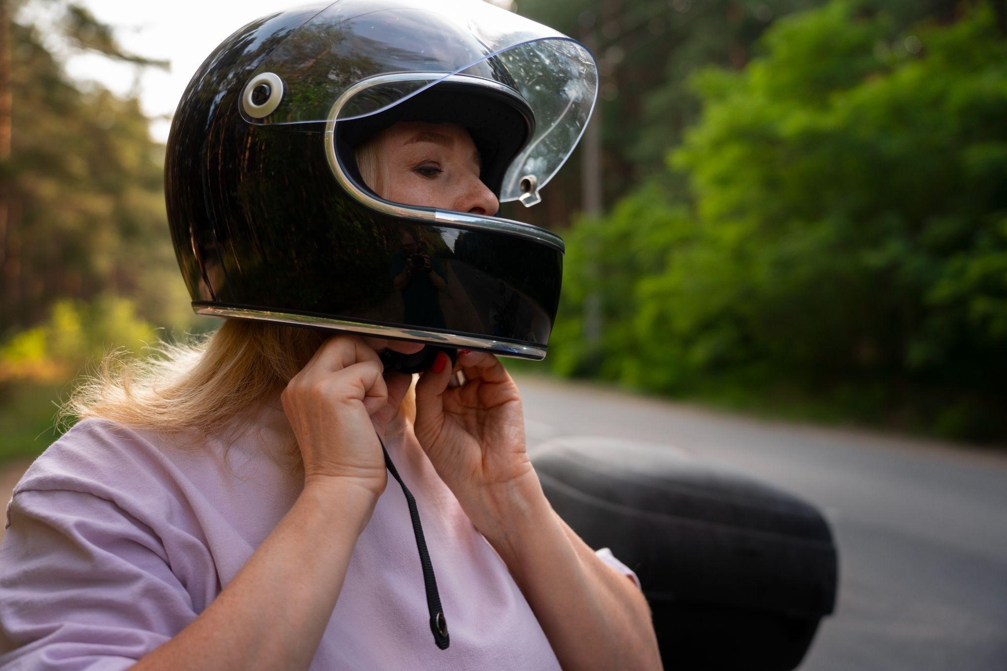 woman wearing a black helmet